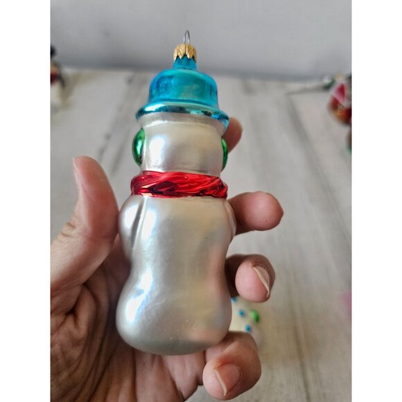 Vintage glass snowman Columbia blue green red Xmas tree - Picture 3 of 13